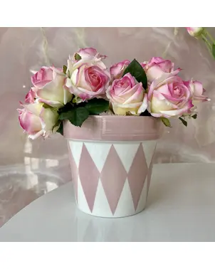 Pink ceramic flower pot with rhombuses, 16 cm