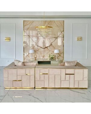 Exclusive glamor corner sofa, modern, upholstered, gold, beige, right-hand corner sofa EMPORIO OUTLET