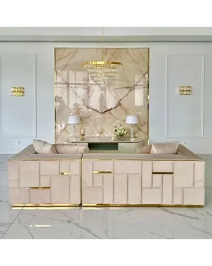 Exclusive glamor corner sofa, modern, upholstered, gold, beige, right-hand corner sofa EMPORIO OUTLET