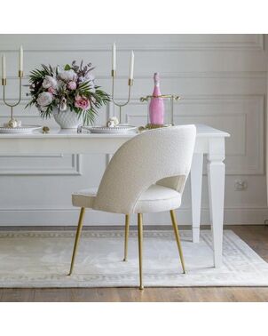 Glamor chair, boucle, modern, upholstered, for the dining room, for the living room, for the office, comfortable, half-round, gold, silver CARDINALE
