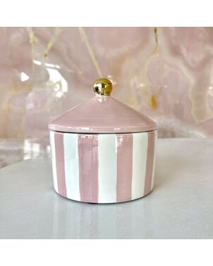 Decorative container with pink and white stripes