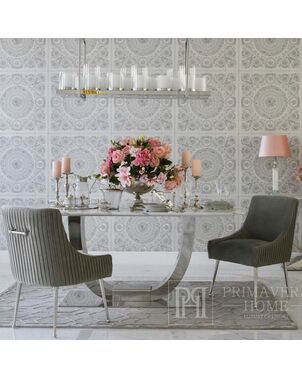Stół glamour nowoczesny, designerski, srebrny z marmurowym białym blatem do jadalni ART DECO