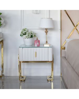 Modern glamor bedside table, beige, gold, side table with drawer AMORE
