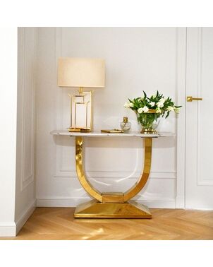 Glamor console in a modern style, with a white marble top, ART DECO gold OUTLET