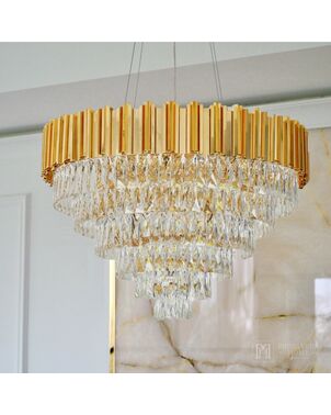 Glamor hanging chandelier, exclusive crystal lamp, round, gold ROYAL