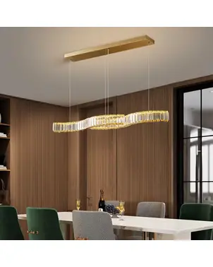 Modern BLOOM chandelier, gold, glamorous, above the table, above the island, oblong