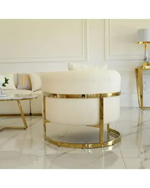 Fotel glamour nowoczesny stylowy designerski do salonu i jadalni beżowy złoty boucle BENT