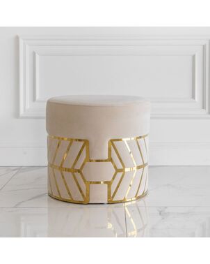 Round beige gold pouffe with DIAMOND patterns