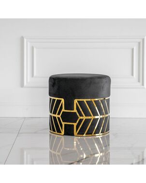 Round black and gold pouffe with DIAMOND patterns