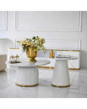 Coffee table, round, designer, glamor, for the living room, beige, gold, KENDALL table set