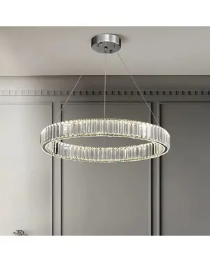 Żyrandol kryształowy nowoczesny okrągły srebrny, lampa wisząca glamour ECLIPSE