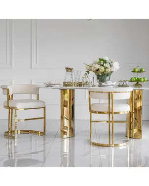 Designerskie krzesło glamour, złote, boucle, do jadalni, nowoczesne, półokrągłe, do toaletki, stalowe MARCO OUTLET