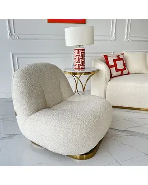 Fotel obrotowy nowoczesny okrągły designerski beżowy boucle LONDON OUTLET