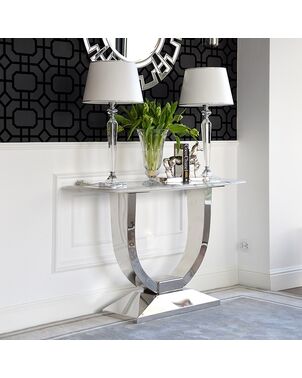 Glamor console in a modern style with a white marble top, silver ART DECO OUTLET