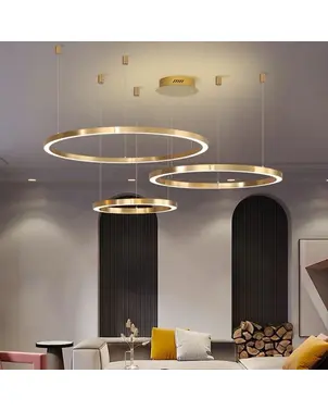 Round LED glamor lamp with glossy rings, adjustable, modern, loft gold GALASSIA