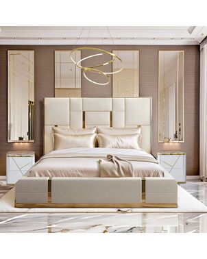 Upholstered glamor bed, modern, with a gold slat, beige 180x200cm EMPORIO