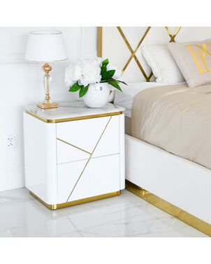 Glamor bedside table lacquered high gloss white gold for the bedroom AVENUE