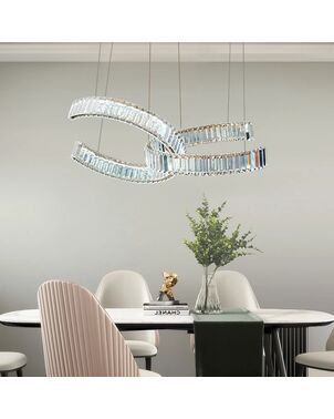 COMO crystal chandelier, rings, silver, modern glamor hanging lamp for the living room, adjustable
