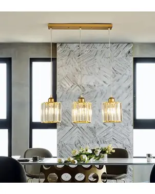 Crystal chandelier, glamor pendant lamp, oblong, gold, designer, exclusive, with glass shades, over the island STARS L