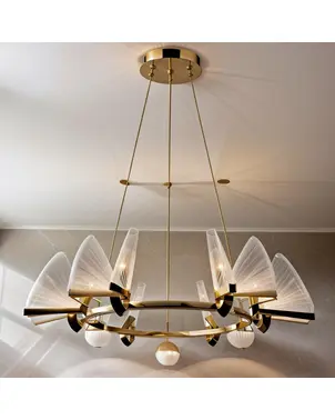 Crystal chandelier MOTYL glamour, gold, designer, exclusive in a modern style, round pendant lamp