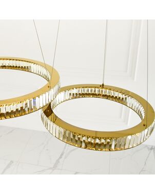 Crystal chandelier, ring, gold, modern glamor pendant lamp for the living room, adjustable ECLIPSE