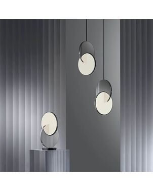 Modern chandelier PLANET, glamorous pendant lamp, silver, round, designer, exclusive, for the island