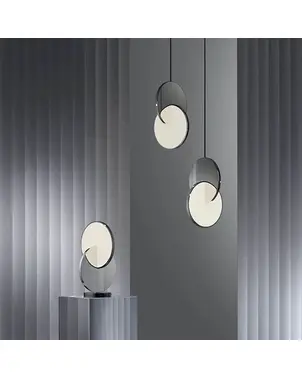 Modern chandelier PLANET, glamorous pendant lamp, silver, round, designer, exclusive, for the island