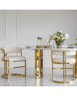 Designer glamor chair, gold, boucle, for the dining room, modern, half-round, for the dressing table, steel MARCO [CLONE]