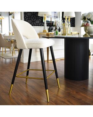Glamorous stool, boucle, modern, upholstered, for the CARDINALE island