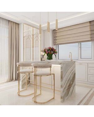 Glamor bar stool, gold, modern upholstered for dining room, bar, MARCO island