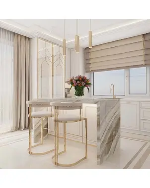 Hoker glamour, złoty, nowoczesny, tapicerowany w dowolnym kolorze do jadalni, barku, wyspy MARCO