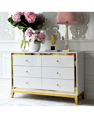 Lorenzo M Gold Glamour wooden lacquered chest of drawers with steel legs