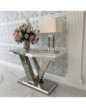 Modern, glamorous silver console, white marble top, for the LV COLLECTION hall [CLONE]