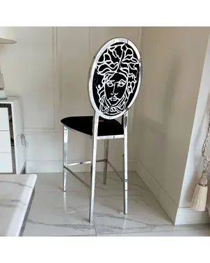 Luksusowy hoker do barku, wyspy, nowoczesny, glamour, czarny, srebrny Medusa