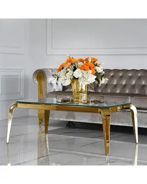 Stolik kawowy glamour, do salonu, nowoczesny, ze szklanym blatem, złoty ELITE OUTLET