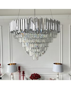 Żyrandol kryształowy glamour, ekskluzywna lampa wisząca srebrna do salonu ROYAL