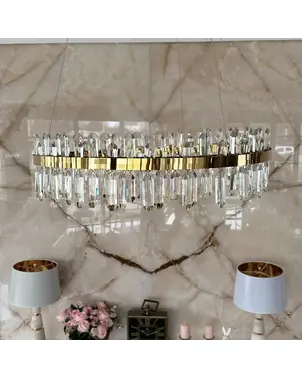 Żyrandol kryształowy BULGARI glamour, złoty, designerski, ekskluzywny w stylu nowoczesnym, lampa wisząca okrągła