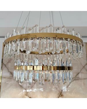 Crystal chandelier, glamor, gold, designer, exclusive in a modern style, round two-story pendant lamp BULGARI XL