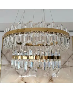 Crystal chandelier, glamor, gold, designer, exclusive in a modern style, round two-story pendant lamp BULGARI XL
