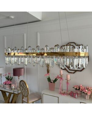 Crystal chandelier, glamor, gold, oblong, designer, exclusive in a modern style, pendant lamp above the table BULGARI L 100cm