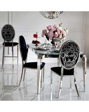 Glamour table silver glamour with white glass top, steel, modern, designer ELITE OUTLET