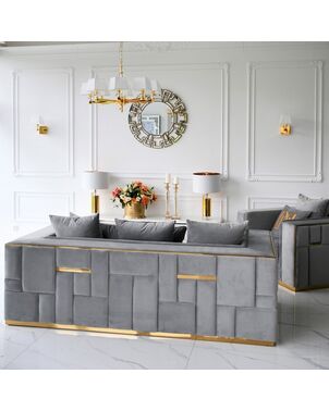 Modern glamorous sofa, 3-seater, upholstered, luxurious, gray gold EMPORIO OUTLET