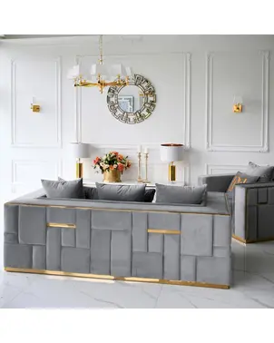 Modern glamorous sofa, 3-seater, upholstered, luxurious, gray gold EMPORIO OUTLET