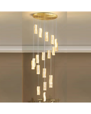 CRYSTAL LONG hanging crystal chandelier, gold, designer, exclusive in a modern style, hanging lamp above the stairs, hall