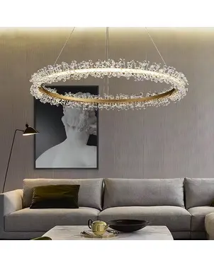 Crystal LED lamp, round ceiling lamp, ring, glamorous chandelier, modern gold BRINA