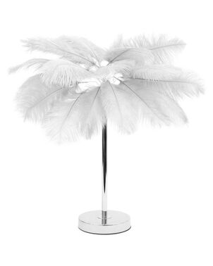 Glamorous silver table lamp with white feathers, 65 cm
