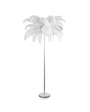 Lampa podłogowa glamour srebrna z białymi piórami 160 cm