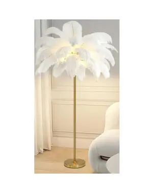 Lampa podłogowa glamour złota z białymi piórami 160 cm OUTLET