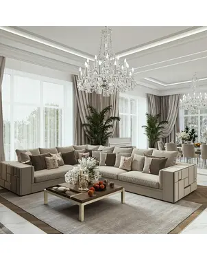 Ekskluzywny narożnik rozkładany złoty aksamitna sofa narożna PALACE