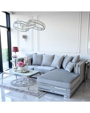 Corner sofa with slats, modern corner, for the living room, extendable, designer silver with slats MONACO